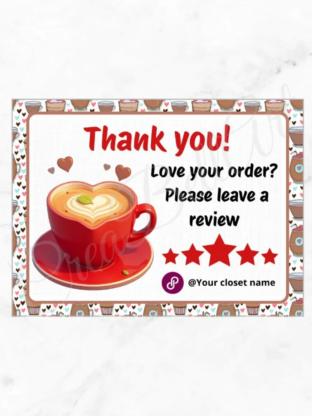 100 Personalized Coffe Thank You Cards Small Business, 4×3 in